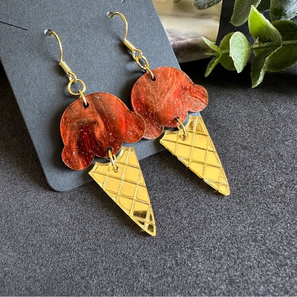 Chocolate Ice cream Earrings lightweight trendy Gold Earrings - Picture 8 of 10